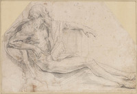 E 047
<br/>
Oud mannelijk naakt naar rechts, zittend op de grond
<br/>
<em>Reni, Guido (1575-1642) - atelier van</em>